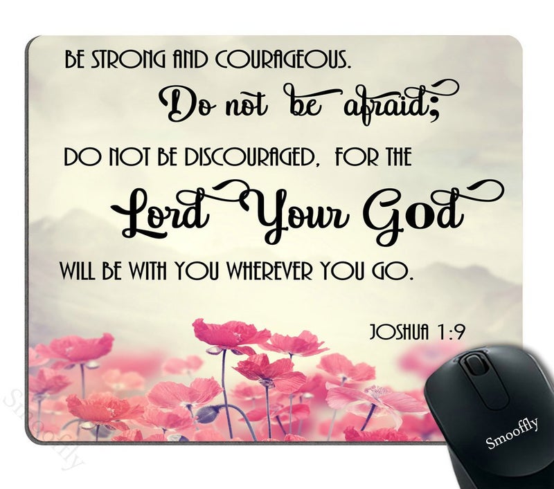 Smooffly Gaming Mouse Pad Custom, Christian Bible Verses Scripture Quotes Joshua-1-9 Pink Flowers Art - Be Strong and Courageous God Be with You - Image 1